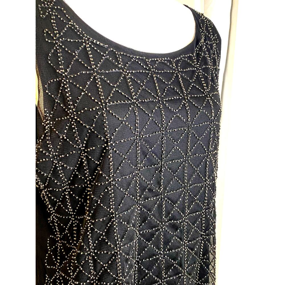 NWT Chico's black beaded tank chiffon date office wedding guest professional top